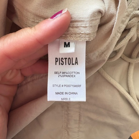 Pistola Womens Zip Up Romper Short‎ Sleeve Drawstring Waist Casual Beige - Picture 7 of 7